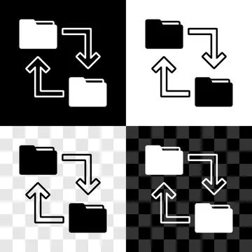 Set Cloud storage text document folder icon isolated on black and white Stock Illustration