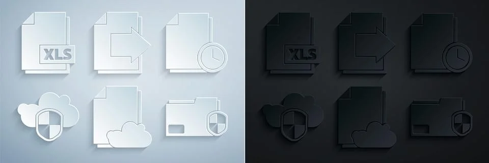 Set Cloud storage text document, Document with clock, and shield, folder pr.. Stock Illustration