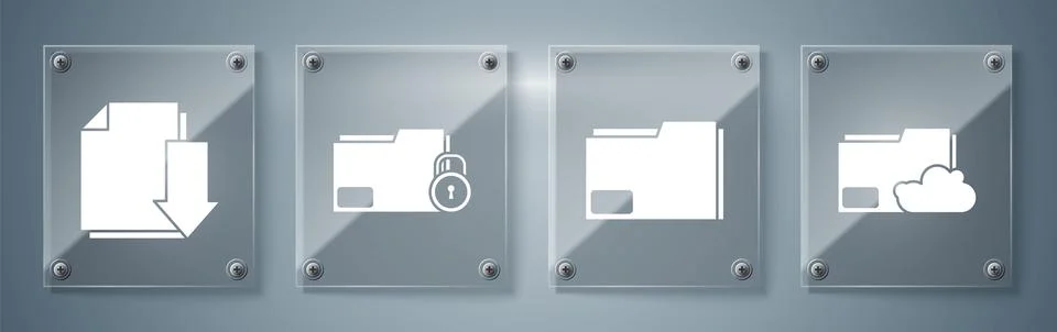 Set Cloud storage text document folder, Document folder, Folder and lock an.. Stock Illustration