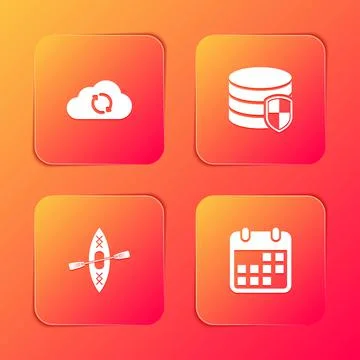 Set Cloud sync refresh, Database protection, Kayak and paddle and Calendar icon Stock Illustration
