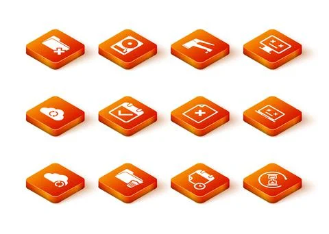 Set Cloud sync refresh, Delete folder, , Calendar with check mark, and clock and Stock Illustration