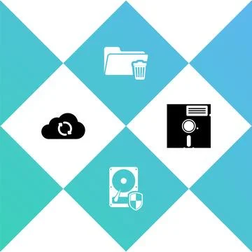 Set Cloud sync refresh, Hard disk drive HDD protection, Delete folder and Floppy Stock Illustration