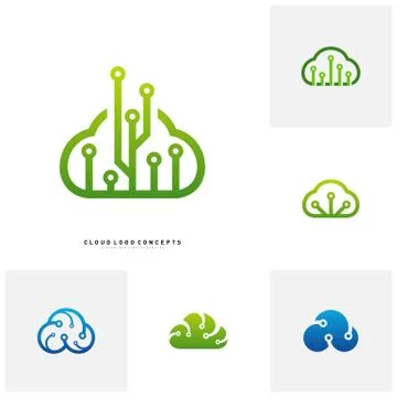 Set of Cloud Tech Logo Design Concept Vector. Tech Cloud Logo Template Vector Stock Illustration