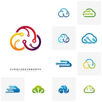 Set of Cloud Tech Logo Design Concept Vector. Tech Cloud Logo Template Vector 스톡 일러스트