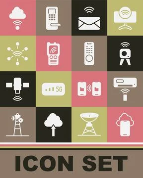 Set Cloud technology data, Air conditioner, Web camera, Mail and e-mail, Wa.. Stock Illustration