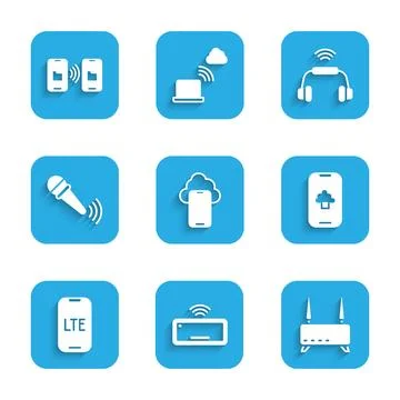 Set Cloud technology data, Computer keyboard, Router and wi-fi signal, LTE Illustrazione stock
