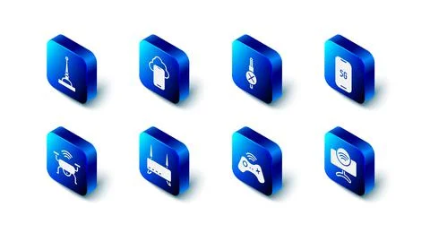 Set Cloud technology data, No audio jack, Mobile with 5G, Smart Tv system Illustrazione stock