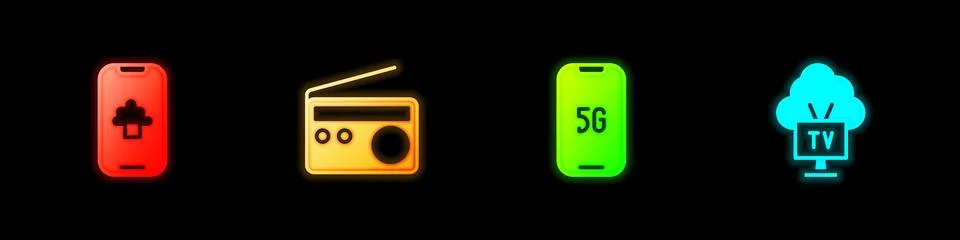 Set Cloud technology data, Radio, Mobile with 5G and Smart Tv icon. Vector Stock Illustration