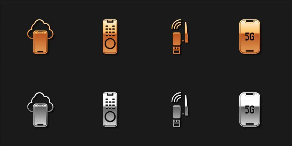 Set Cloud technology data, Remote control, Usb wireless adapter and Mobile with Illustrazione stock