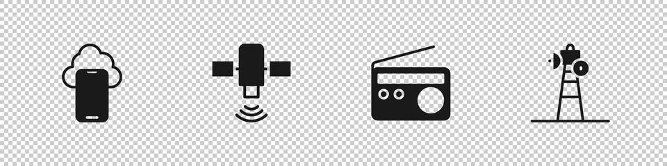 Set Cloud technology data, Satellite, Radio and dish icon. Vector Stock Illustration