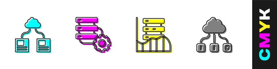 Set Cloud technology data transfer, Server and gear, Server, Data, Web Hosting Stockillustratie