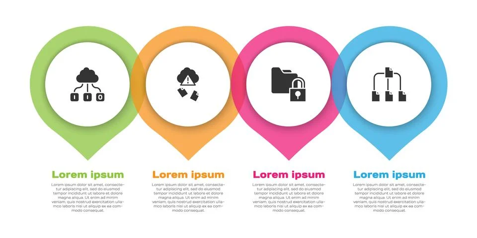 Set Cloud technology data transfer, hacking, Folder and lock and tree. Business Stock Illustration