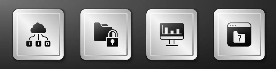 Set Cloud technology data transfer, Folder and lock, Monitor with graph chart Stock Illustration
