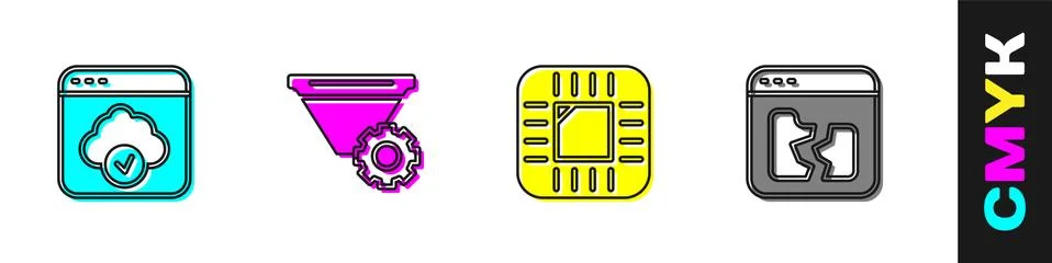 Set Cloud technology data transfer, Filter setting, Processor with CPU and Ilustración de archivo