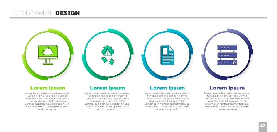 Set Cloud technology data transfer, hacking, File document and Server, Data, Web Stock Illustration
