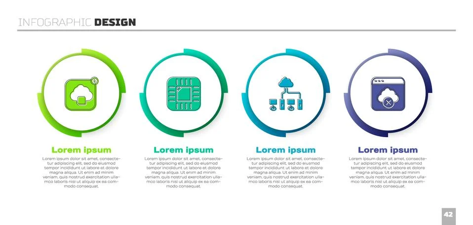 Set Cloud technology data transfer, Processor with CPU, Computer network and Illustrazione stock