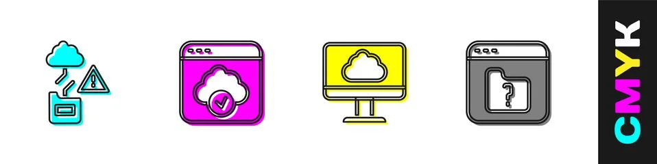 Set Cloud technology data transfer, , and File missing icon. Vector Stock Illustration