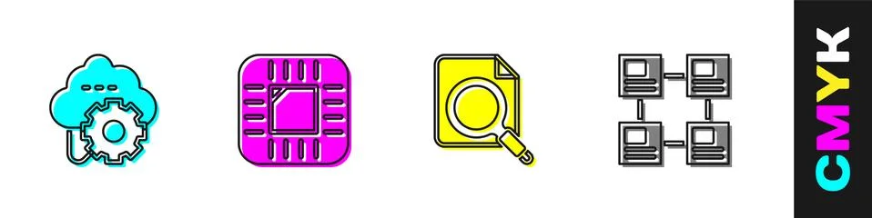 Set Cloud technology data transfer, Processor with CPU, Search concept folder Stock Illustration