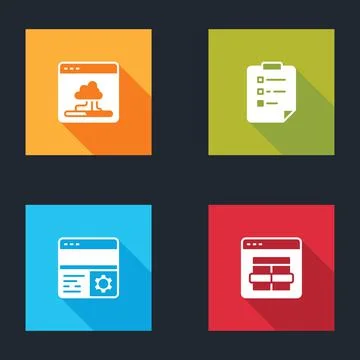 Set Cloud technology data transfer, Clipboard with checklist, Debugging and Stock Illustration