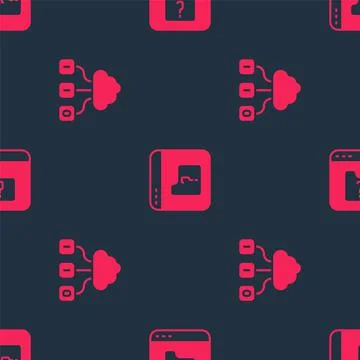 Set Cloud technology data transfer and File missing on seamless pattern. Vector Stock Illustration