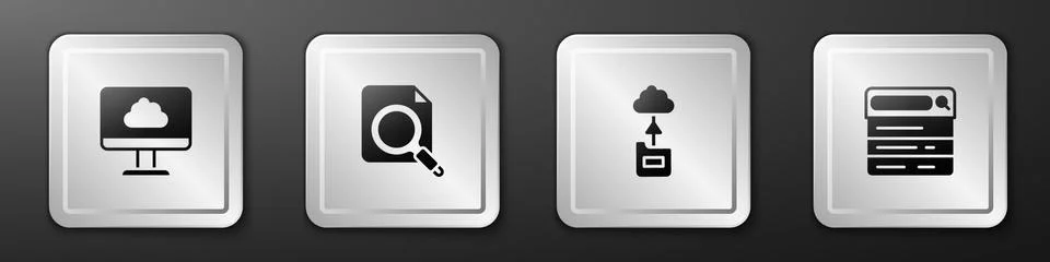 Set Cloud technology data transfer, Search concept with folder, and engine icon Stock Illustration