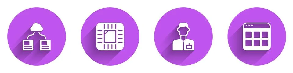 Set Cloud technology data transfer, Processor with CPU, Analyst engineer and Stock Illustration