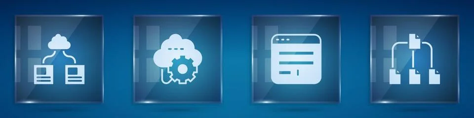 Set Cloud technology data transfer, , Browser window and Folder tree. Square Stock Illustration