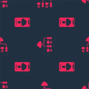 Set Cloud technology data transfer and Computer network on seamless pattern Stock Illustration