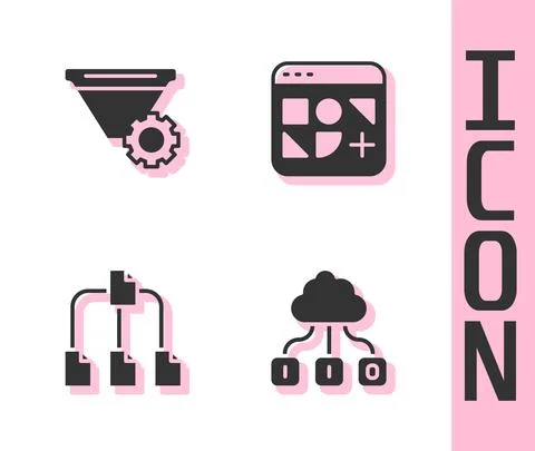 Set Cloud technology data transfer, Filter setting, Folder tree and Different Stock Illustration