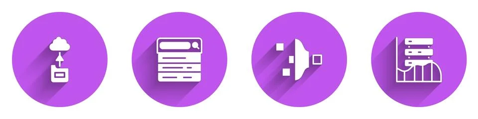 Set Cloud technology data transfer, Search engine, Filter setting and Server Stock Illustration