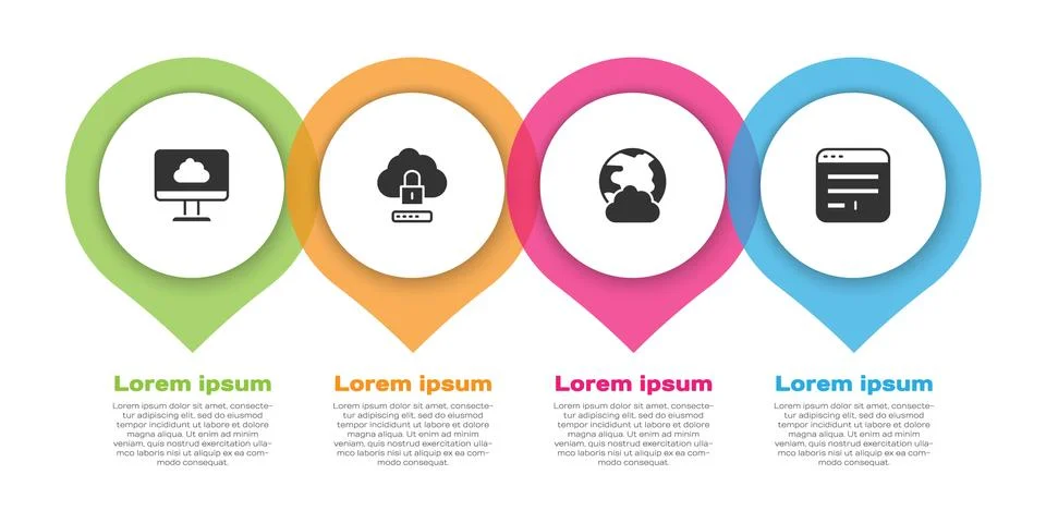 Set Cloud technology data transfer, computing lock, Social network and Browser 스톡 일러스트