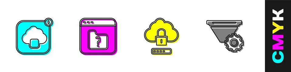 Set Cloud technology data transfer, File missing, computing lock and Filter Stockillustratie