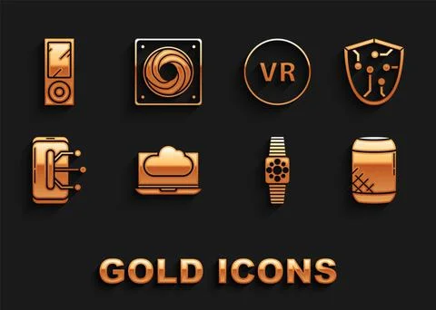 Set Cloud technology data transfer and storage, Cyber security, Voice assistant Stock Illustration