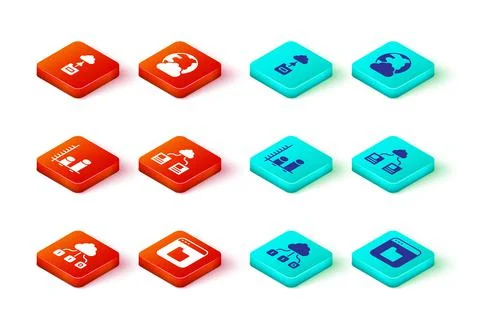 Set Cloud technology data transfer, Browser files, Data analysis, Social network Illustrazione stock
