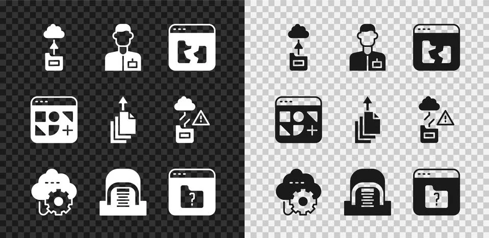 Set Cloud technology data transfer, Analyst engineer, Broken file, Hangar with Stock Illustration