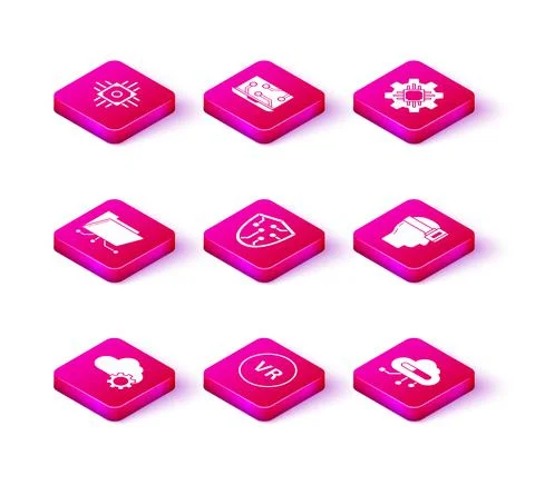 Set Cloud technology data transfer and storage, Virtual reality, Folder lock Stock Illustration