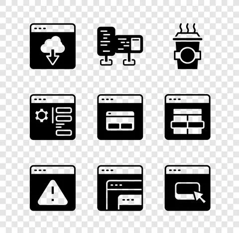 Set Cloud technology data transfer, Computer monitor screen, Coffee cup go 스톡 일러스트