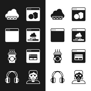 Set Cloud technology data transfer, Browser window, Web development, Software Stock Illustration