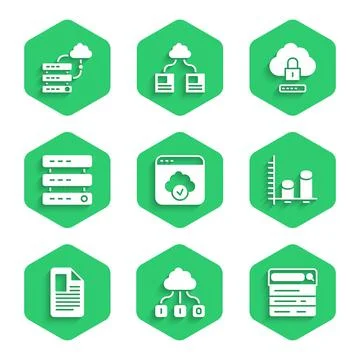Set Cloud technology data transfer Search engine Data analysis File document  イラスト素材