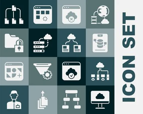 Set Cloud technology data transfer, Computer network, Server, Data, Web Hosting Illustrazione stock