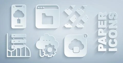 Set Cloud technology data transfer, Data stream, Server, Data, Web Hosting Stock Illustration