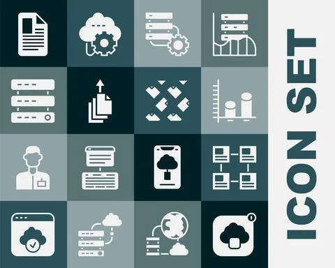 Set Cloud technology data transfer, Hierarchy organogram chart, Data analysis Illustrazione stock