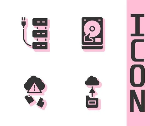 Set Cloud technology data transfer, Server, hacking and Hard disk drive HDD icon Illustrazione stock
