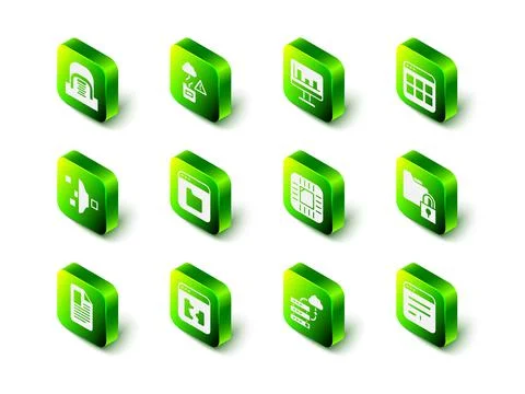 Set Cloud technology data transfer, Monitor with graph chart, Browser files Stock Illustration