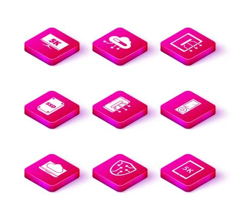 Set Cloud technology data transfer and storage, Cyber security, SSD card 스톡 일러스트