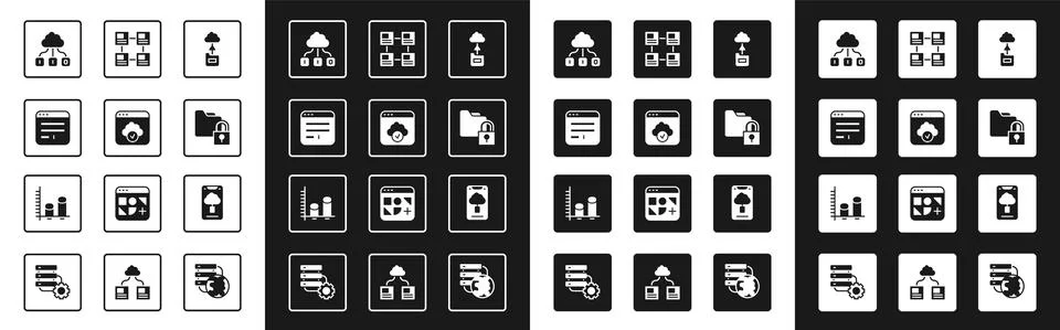Set Cloud technology data transfer, Browser window, Folder and lock, Hierarch Stock Illustration