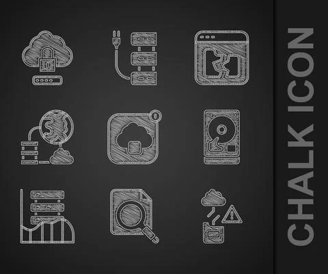 Set Cloud technology data transfer, Search concept with folder, Hard disk dri Stock Illustration