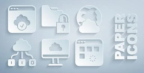 Set Cloud technology data transfer, Social network, Loading window, Folder and Stock Illustration