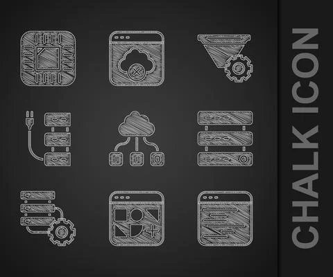 Set Cloud technology data transfer, Different files, Software, Server, Data, Web Stock Illustration