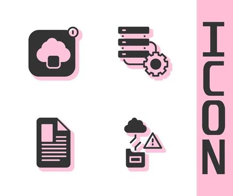 Set Cloud technology data transfer, , File document and Server and gear icon Stock Illustration
